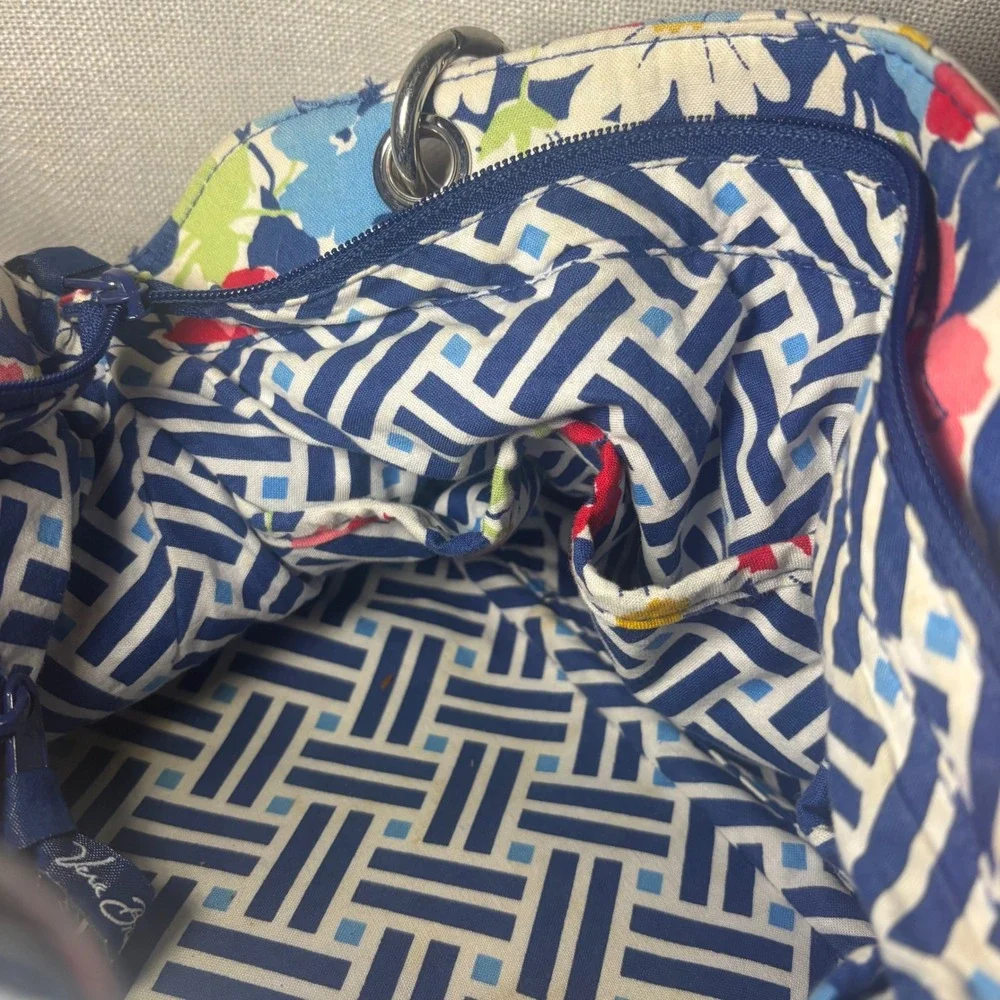Vera Bradley Summer Cottage Floral Quilted‎ Cotton Satchel Handbag Blue Red Pink